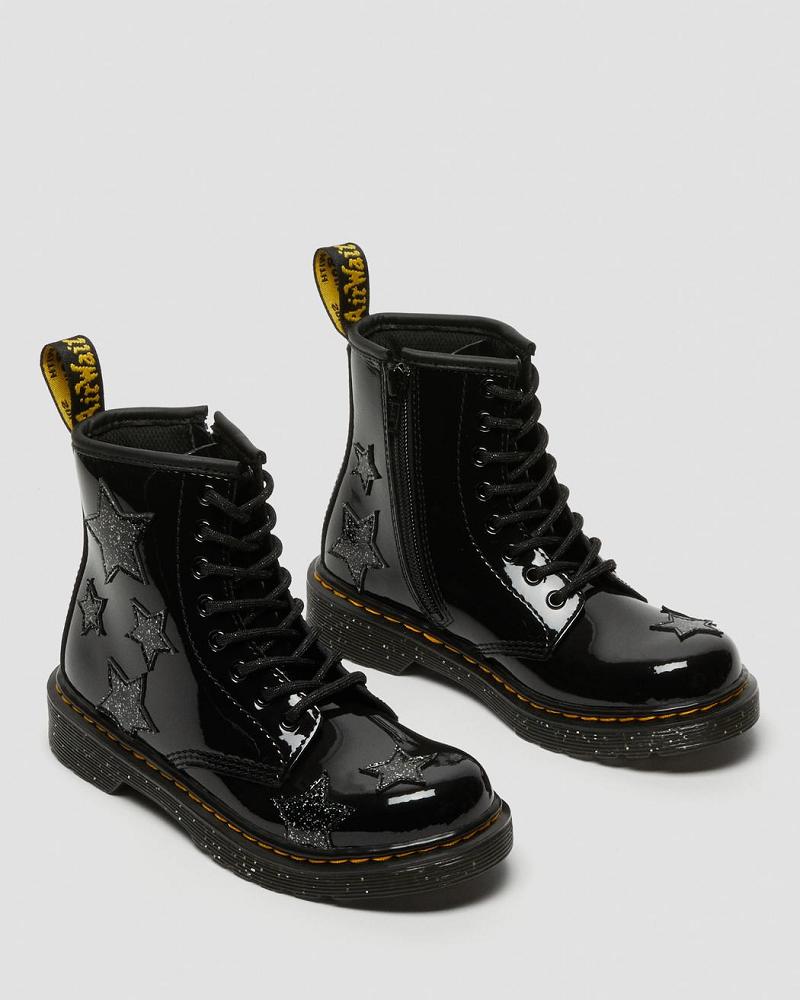 Dr Martens Junior 1460 Glitter Star Lak Veterlaarzen Kinderen Zwart | NL 143MQZ